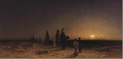 Karl Friedrich Christian Welsch Crossing the Desert at Sunset, painting